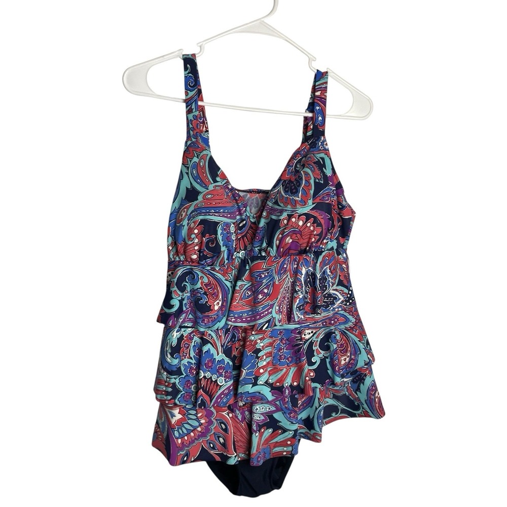 One Piece Swimsuit Swim Dress Womens‎ 16 Paisley Floral V Neck Tiered Slimming